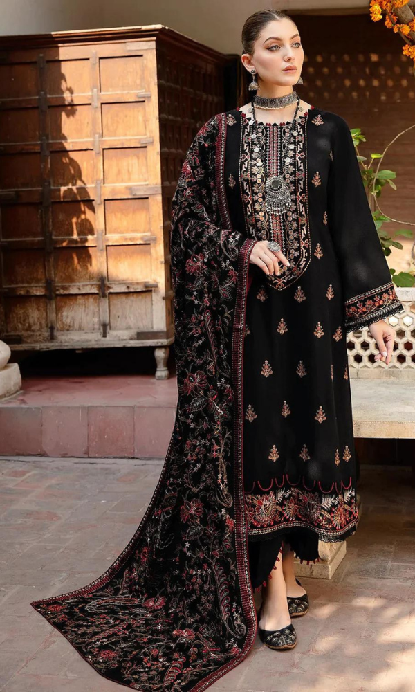 Bareeze - 3PC Embroidered Shirt With Heavy Embroidered Dhanak Shawl -   AROOSH